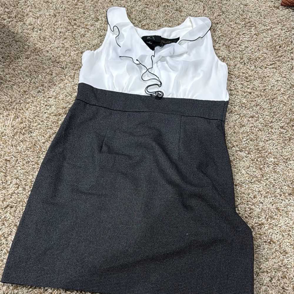 BCX White and Gray Ruffled Sheath Dress